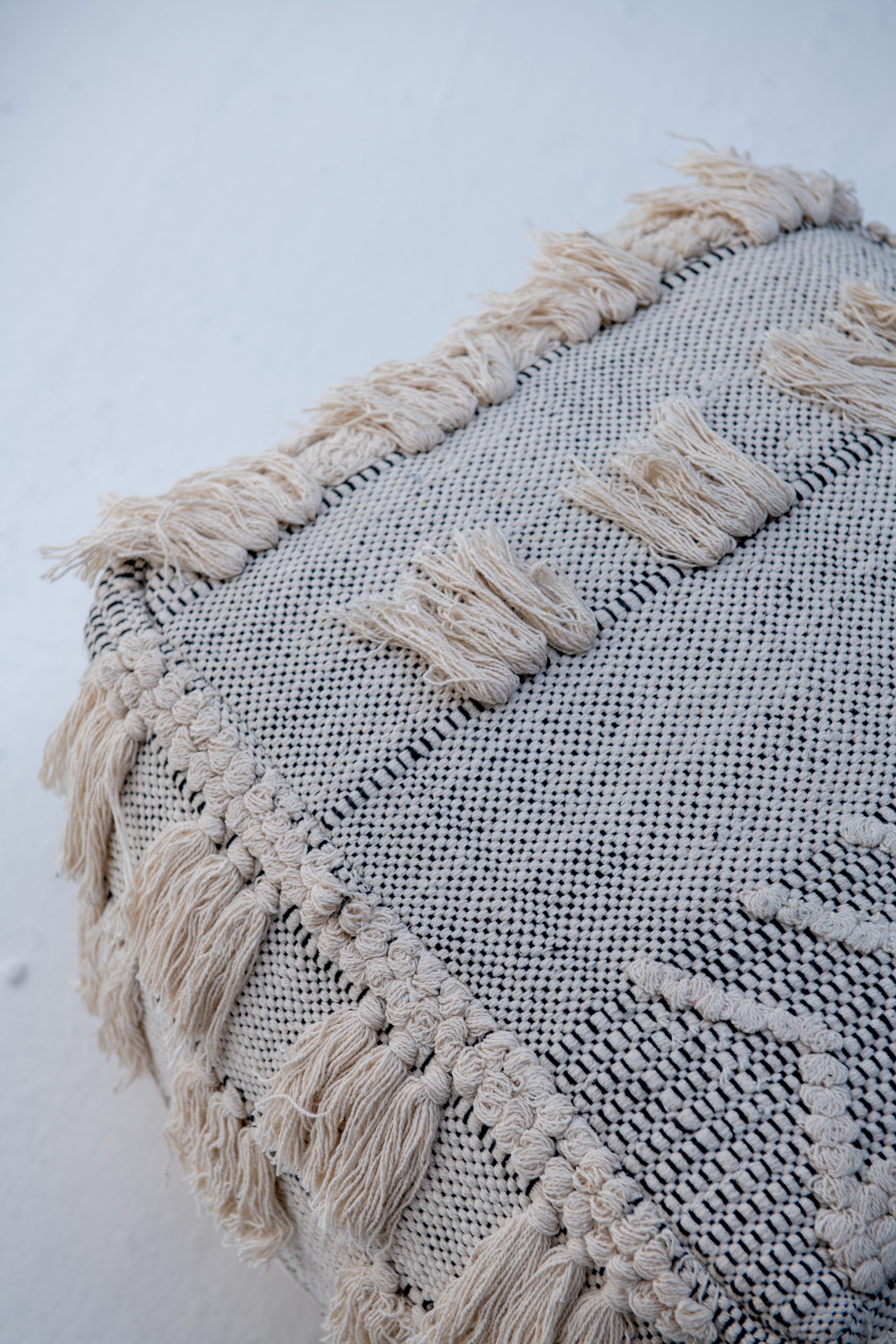 Bohemian Braided Tassel Pouf- Beige