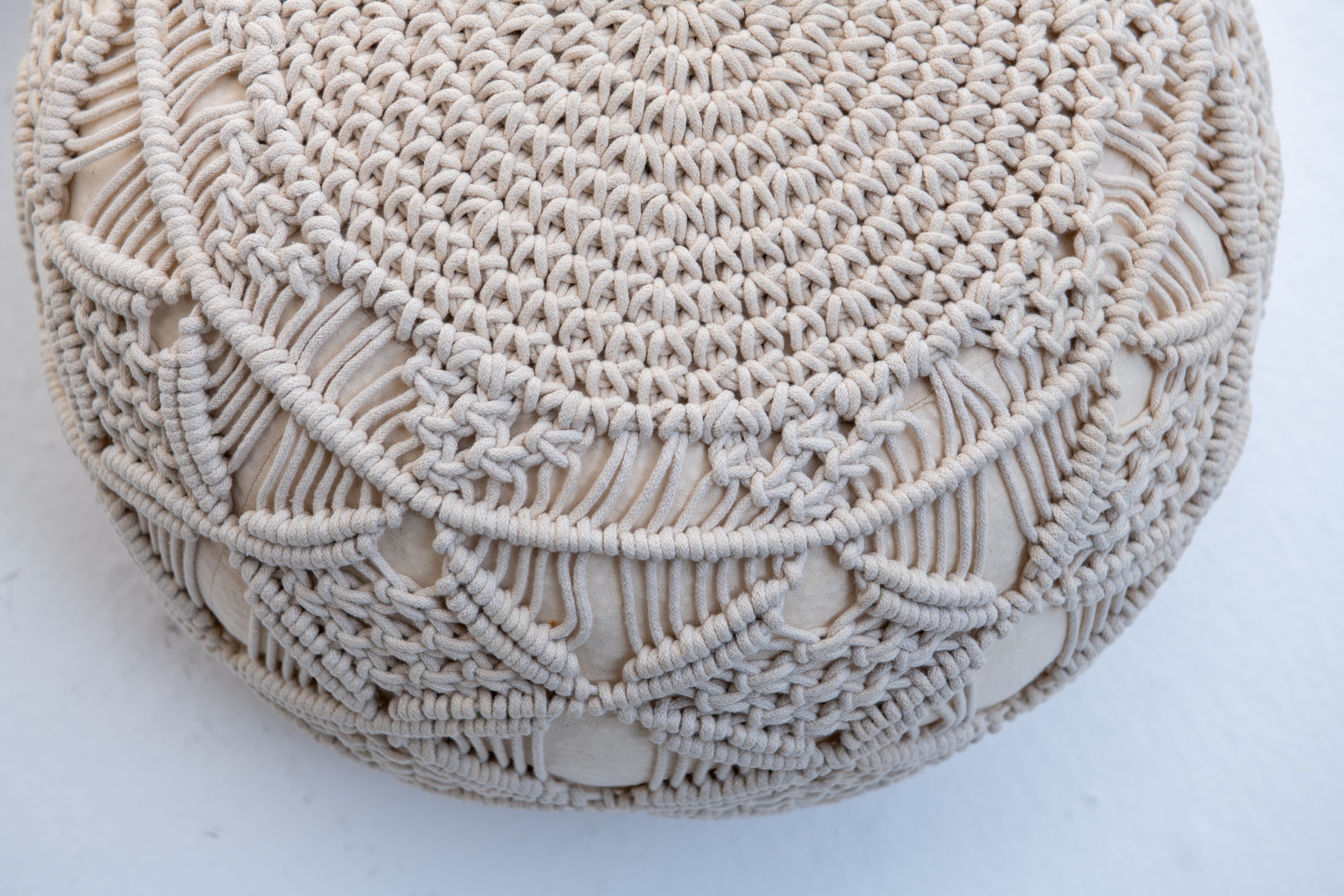 Bohemian Handwoven Cotton Knot Pouf- Cream