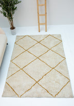 Microfiber Moroccan Geometric Rug -Cream and Golden Brown- Rectangle