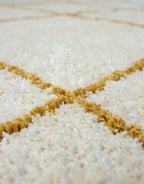 Microfiber Moroccan Geometric Rug -Cream and Golden Brown- Rectangle