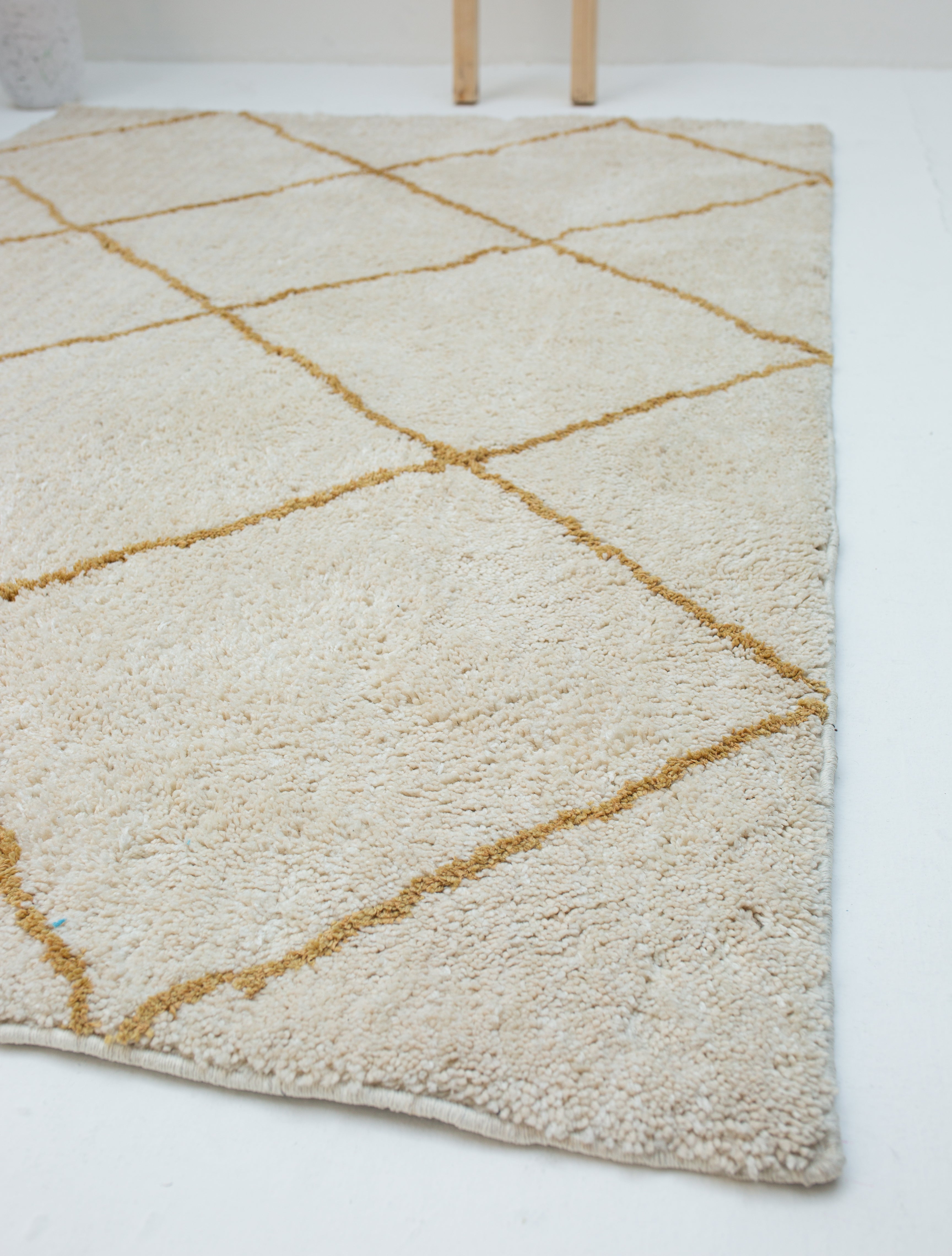 Microfiber Moroccan Geometric Rug -Cream and Golden Brown- Rectangle
