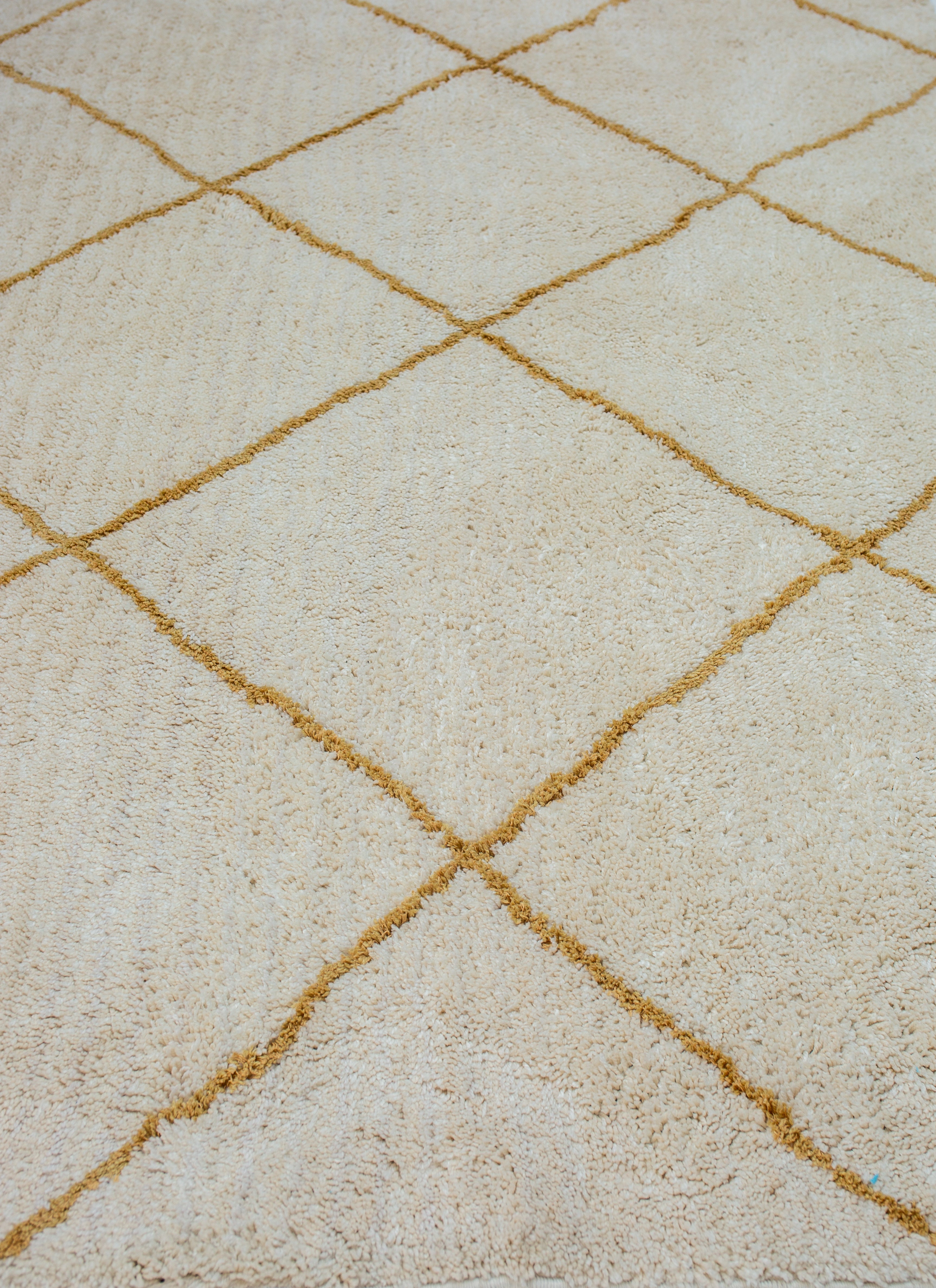 Microfiber Moroccan Geometric Rug -Cream and Golden Brown- Rectangle