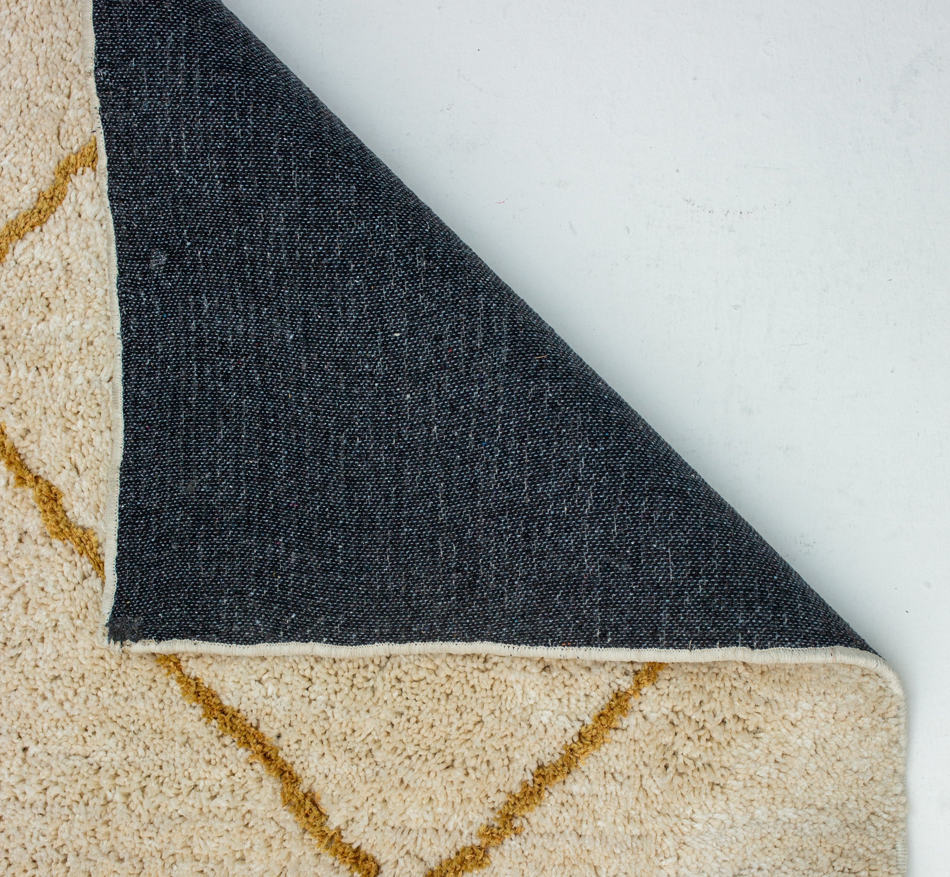 Microfiber Moroccan Geometric Rug -Cream and Golden Brown- Rectangle