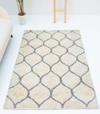 Microfiber Moroccan Trellis Rug - Cream and Grey- Rectangle