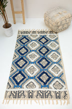 Tufted Cotton Dhurrie – Blue Diamond Design