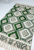 Tufted Cotton Dhurrie – Green Diamond Design
