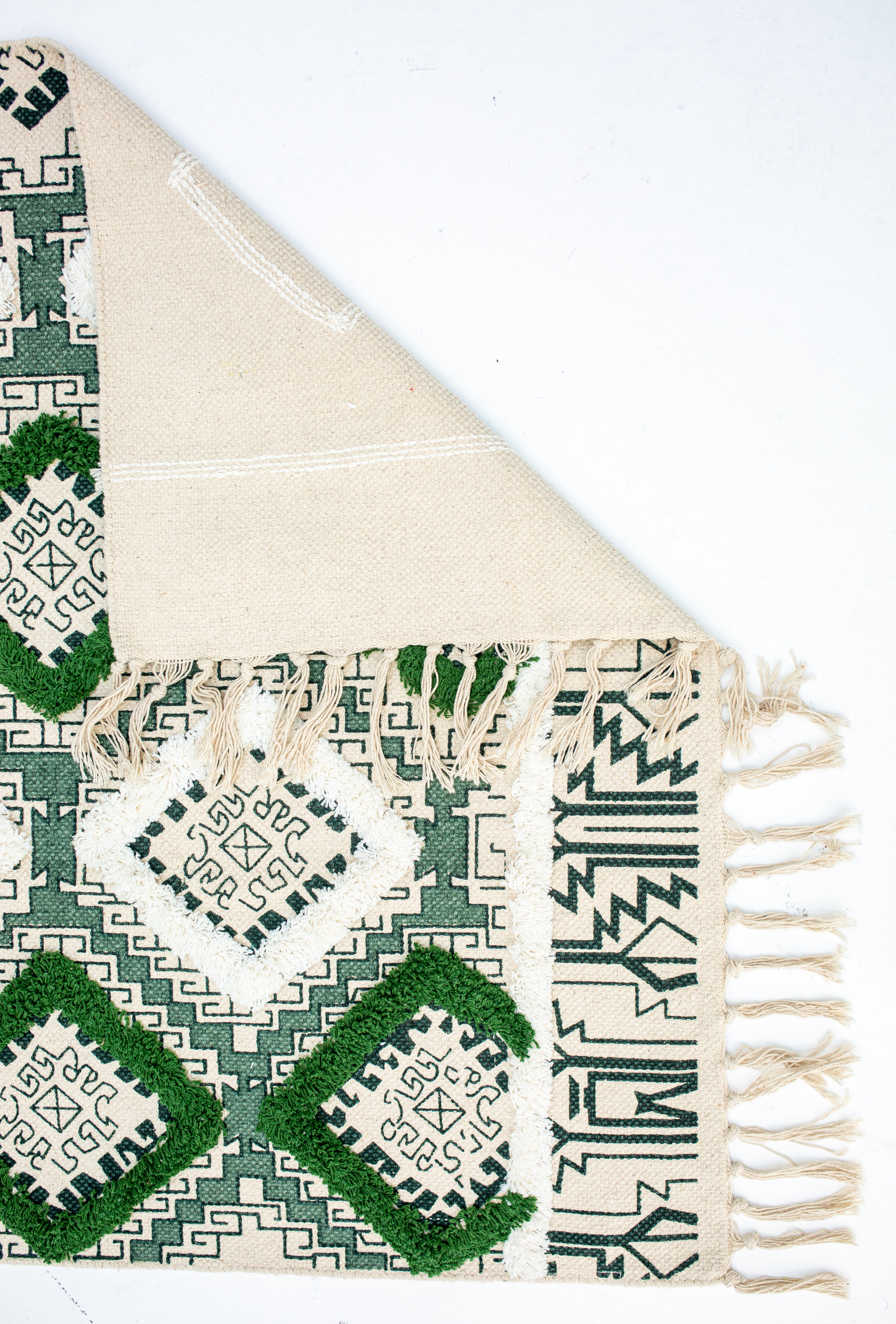 Tufted Cotton Dhurrie – Green Diamond Design