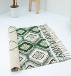 Tufted Cotton Dhurrie – Green Diamond Design