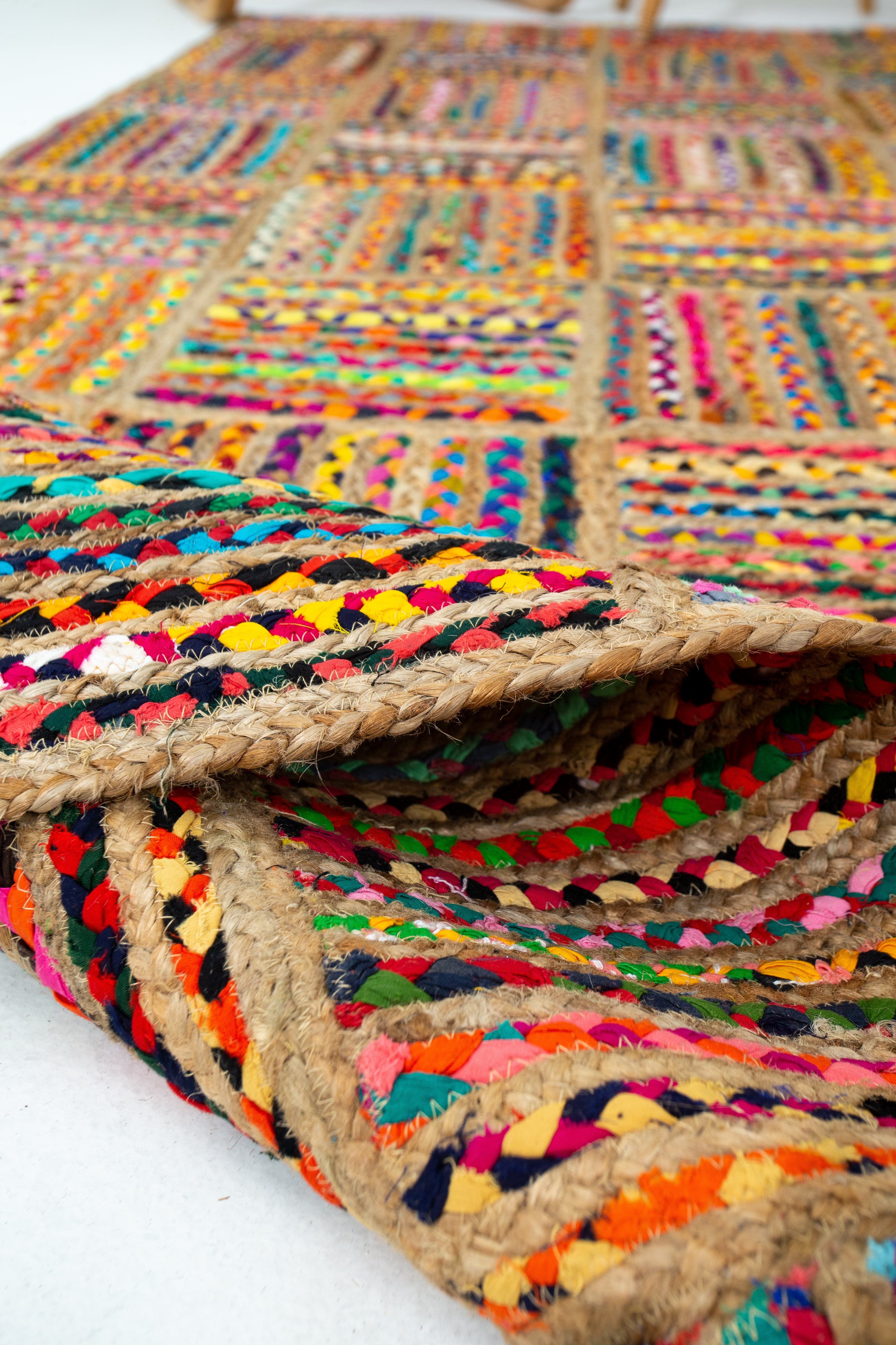 Contemporary Handmade Braided Rug - Jute and Chindi - Rectangular