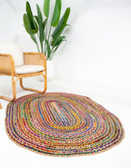 Contemporary Handmade Braided Rug - Jute and Chindi - Oval
