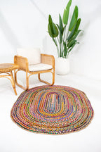 Contemporary Handmade Braided Rug - Jute and Chindi - Oval