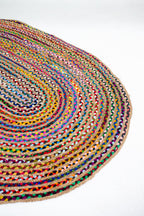 Contemporary Handmade Braided Rug - Jute and Chindi - Oval