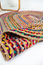 Contemporary Handmade Braided Rug - Jute and Chindi - Oval