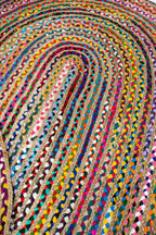 Contemporary Handmade Braided Rug - Jute and Chindi - Oval