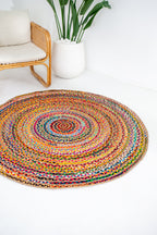 Contemporary Handmade Braided Rug - Jute and Chindi -Round