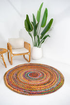 Contemporary Handmade Braided Rug - Jute and Chindi -Round