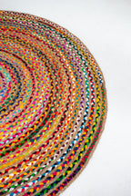 Contemporary Handmade Braided Rug - Jute and Chindi -Round