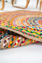 Contemporary Handmade Braided Rug - Jute and Chindi -Round