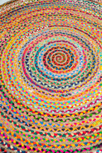 Contemporary Handmade Braided Rug - Jute and Chindi -Round