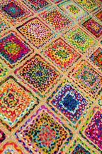 Contemporary Handmade Braided Rug - Jute and Chindi - Colorful Diamond
