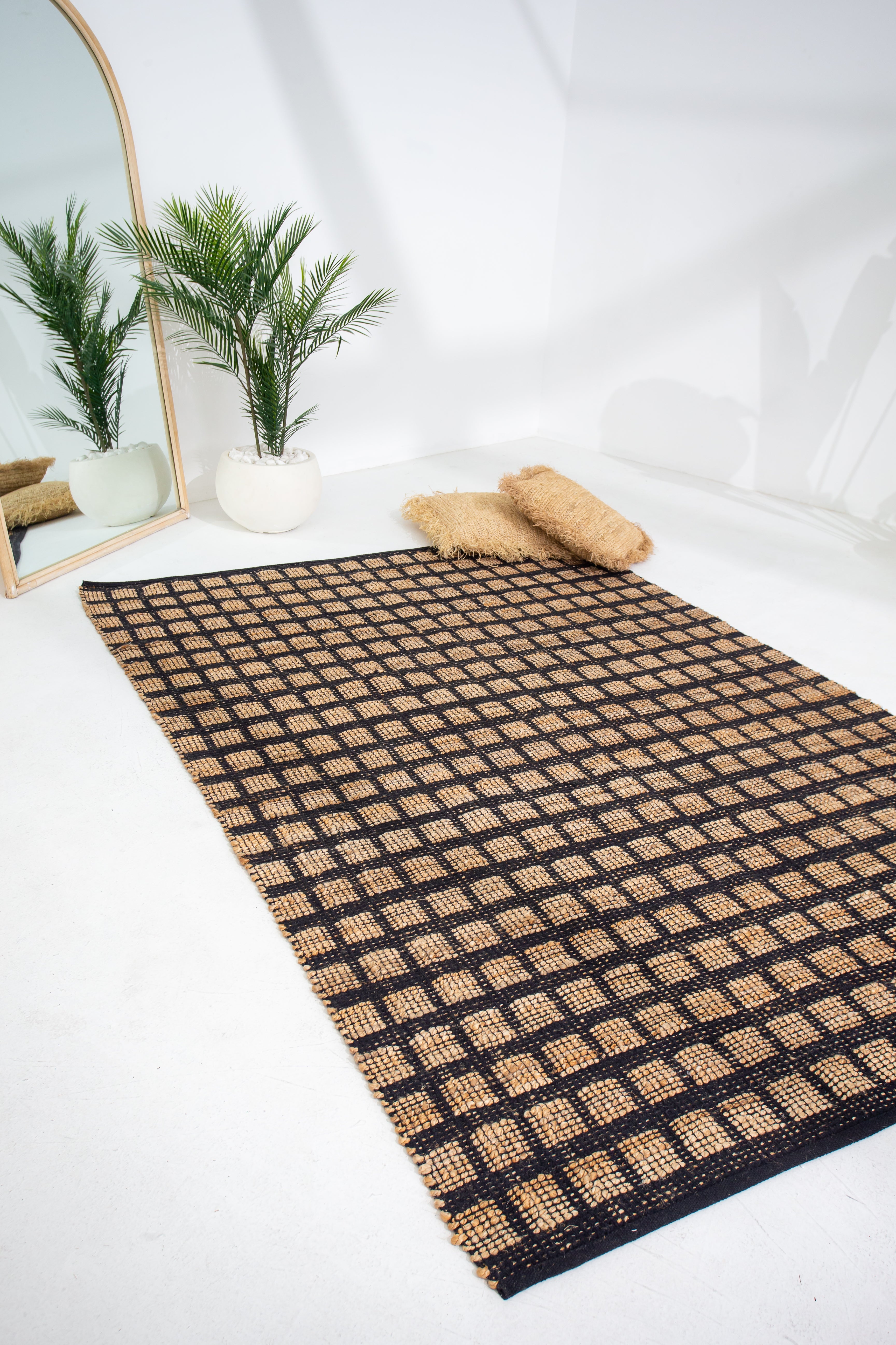 Well Crafted Handwoven Square Pattern Rug - Cotton and Jute - Rectangle