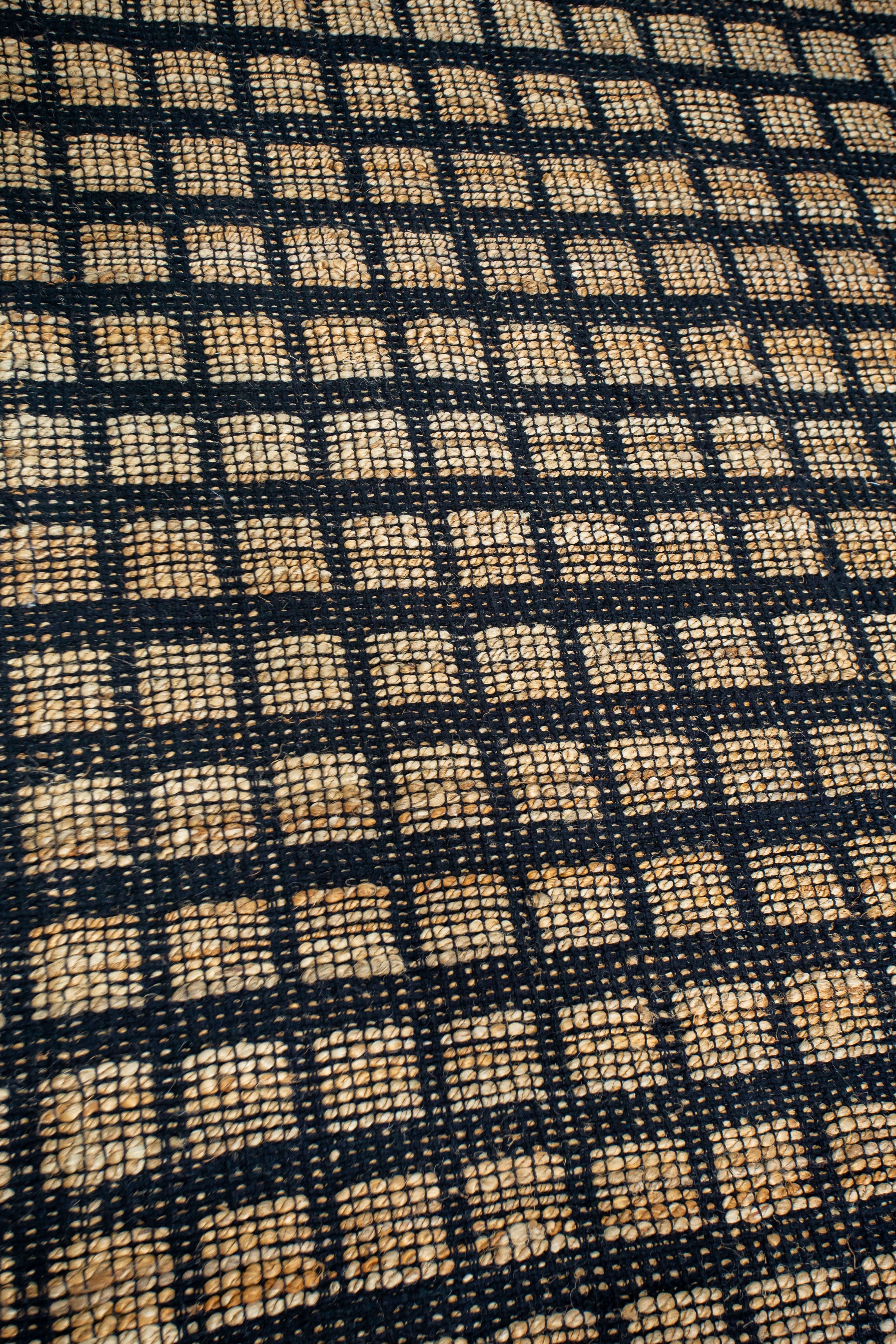 Well Crafted Handwoven Square Pattern Rug - Cotton and Jute - Rectangle