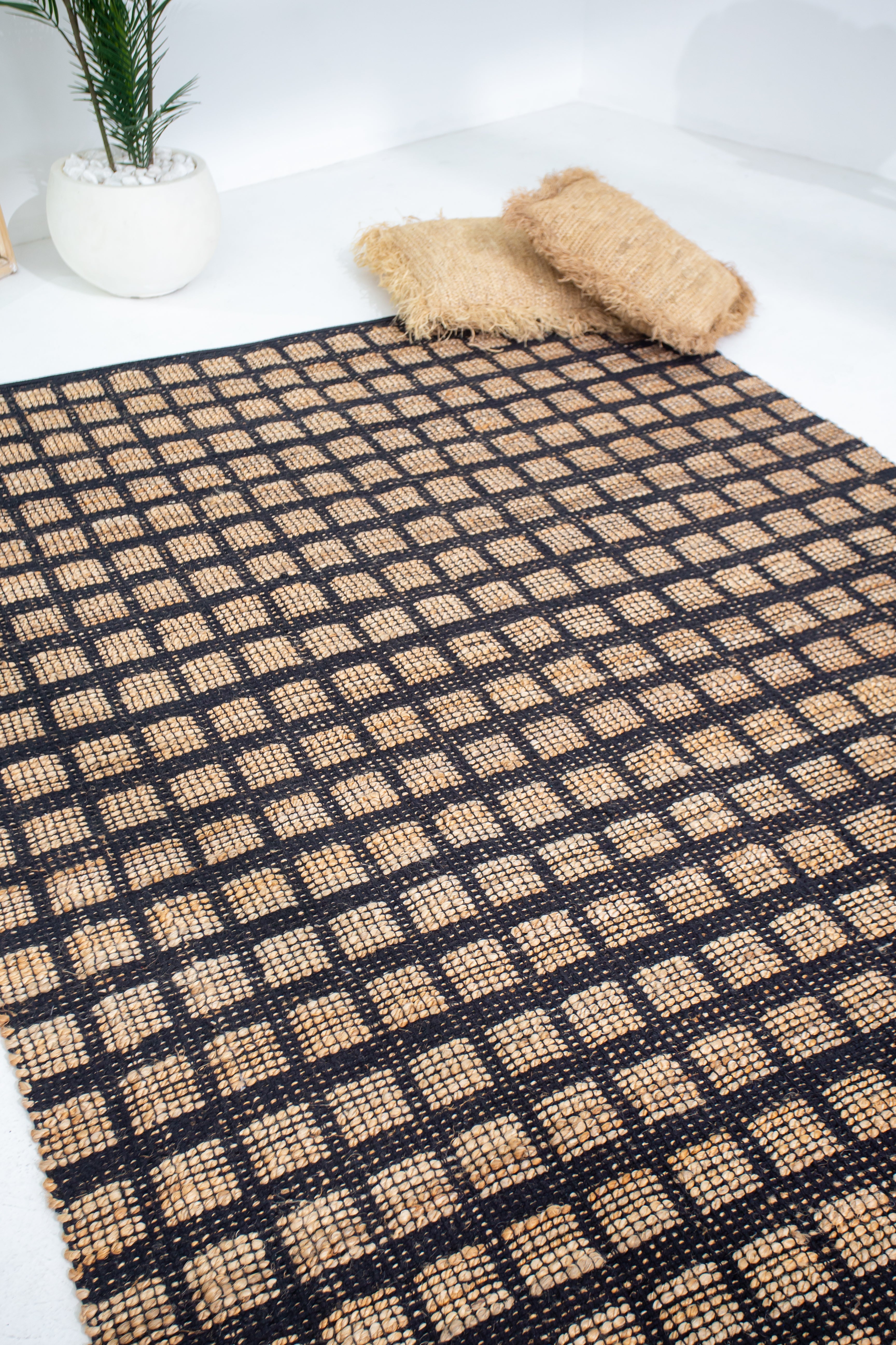Well Crafted Handwoven Square Pattern Rug - Cotton and Jute - Rectangle