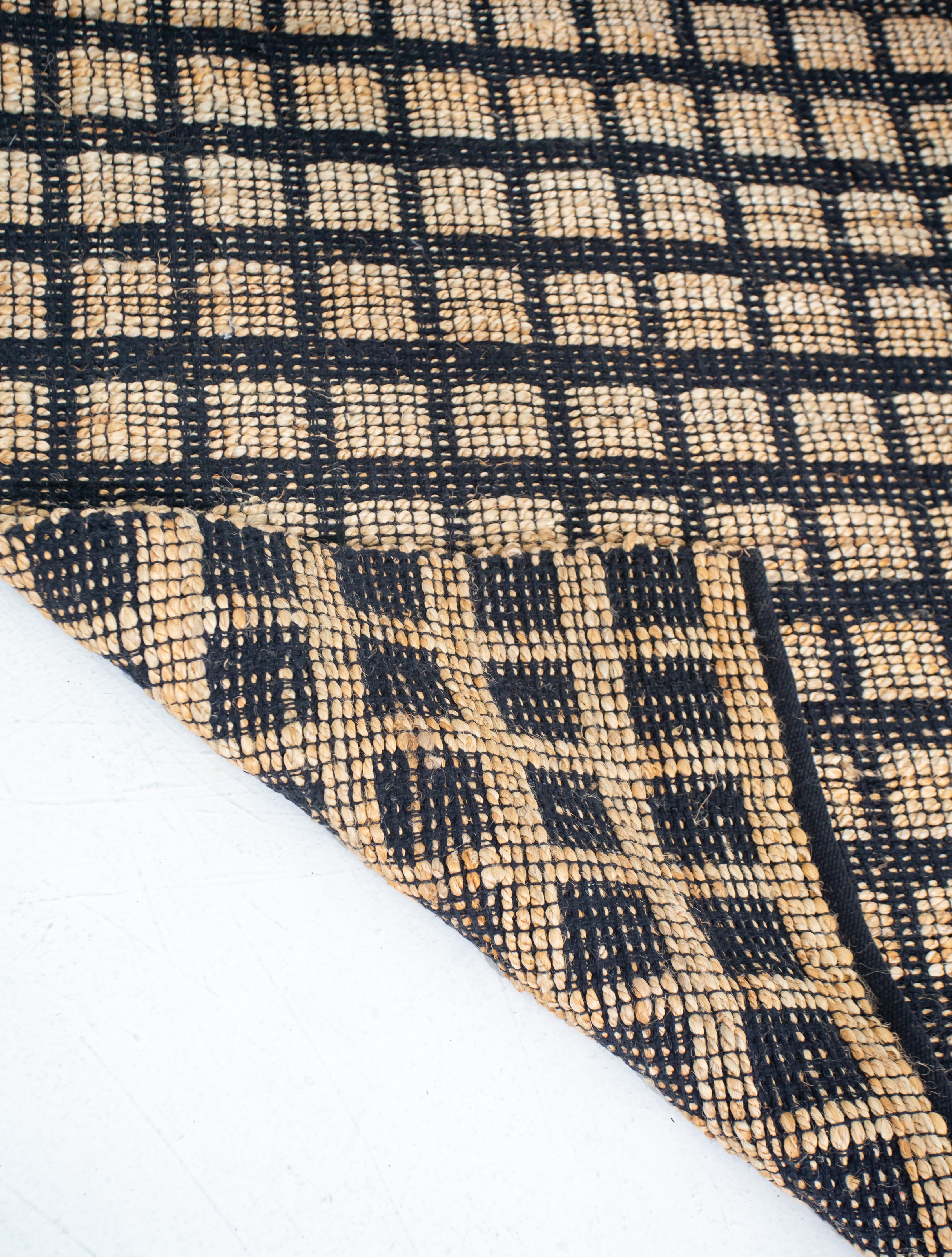 Well Crafted Handwoven Square Pattern Rug - Cotton and Jute - Rectangle