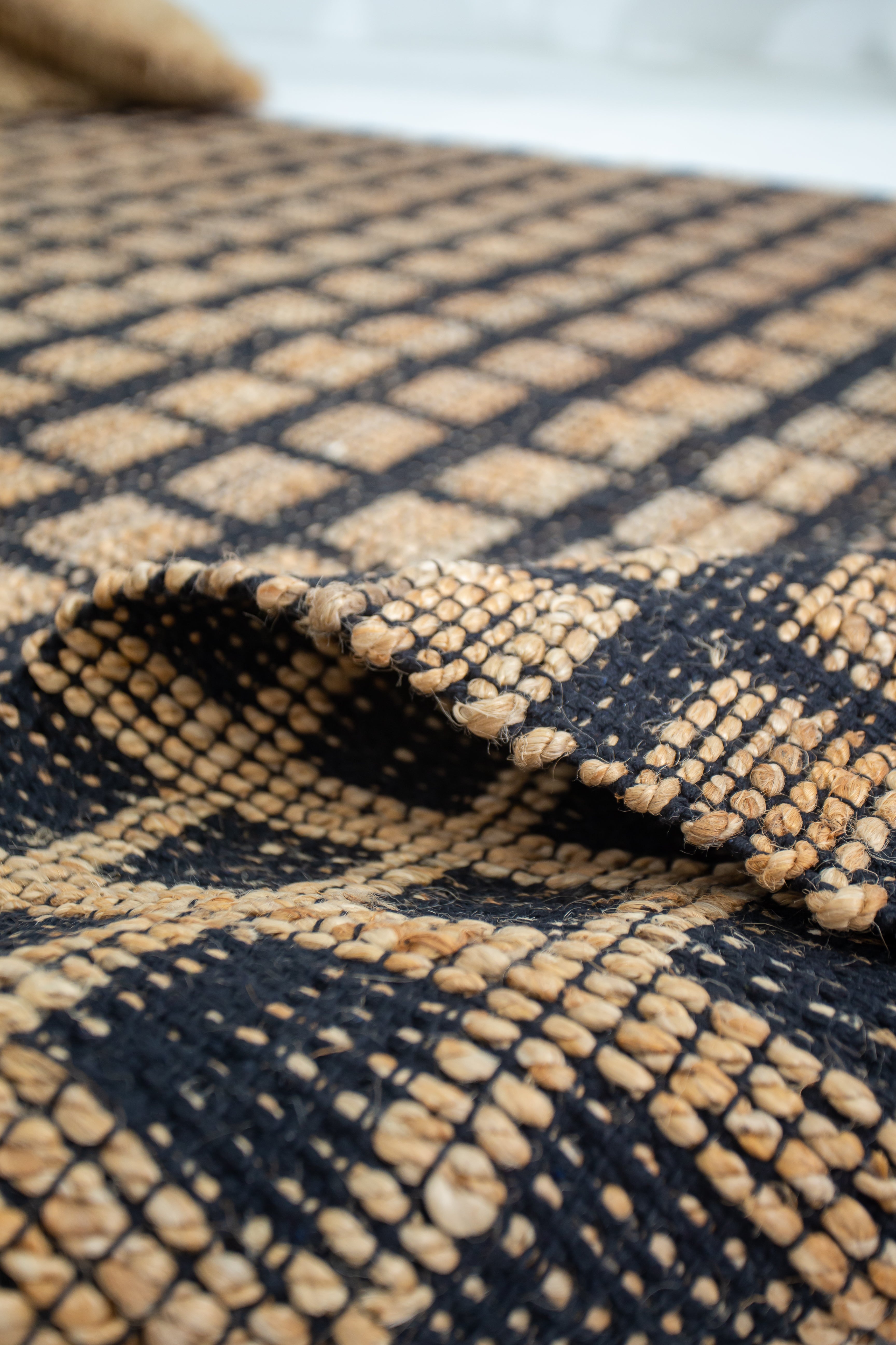 Well Crafted Handwoven Square Pattern Rug - Cotton and Jute - Rectangle