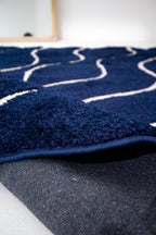 Plush Moroccan Patterned Rug - Microfiber -Navy Blue and White- Rectangle