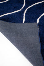 Plush Moroccan Patterned Rug - Microfiber -Navy Blue and White- Rectangle