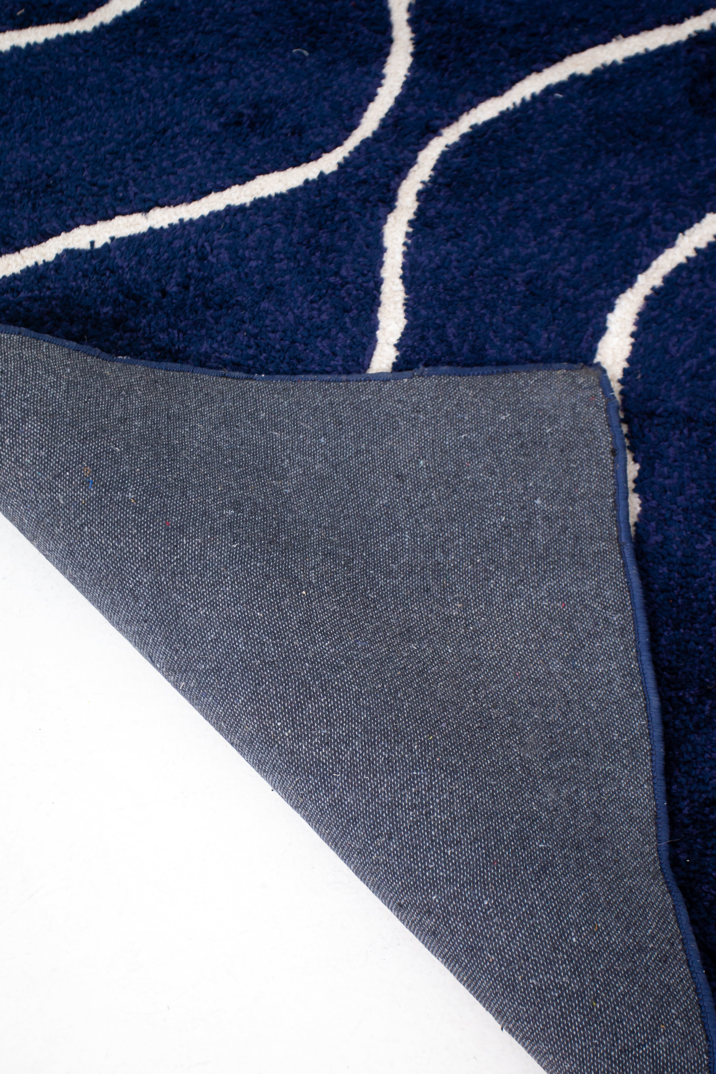 Plush Moroccan Patterned Rug - Microfiber -Navy Blue and White- Rectangle