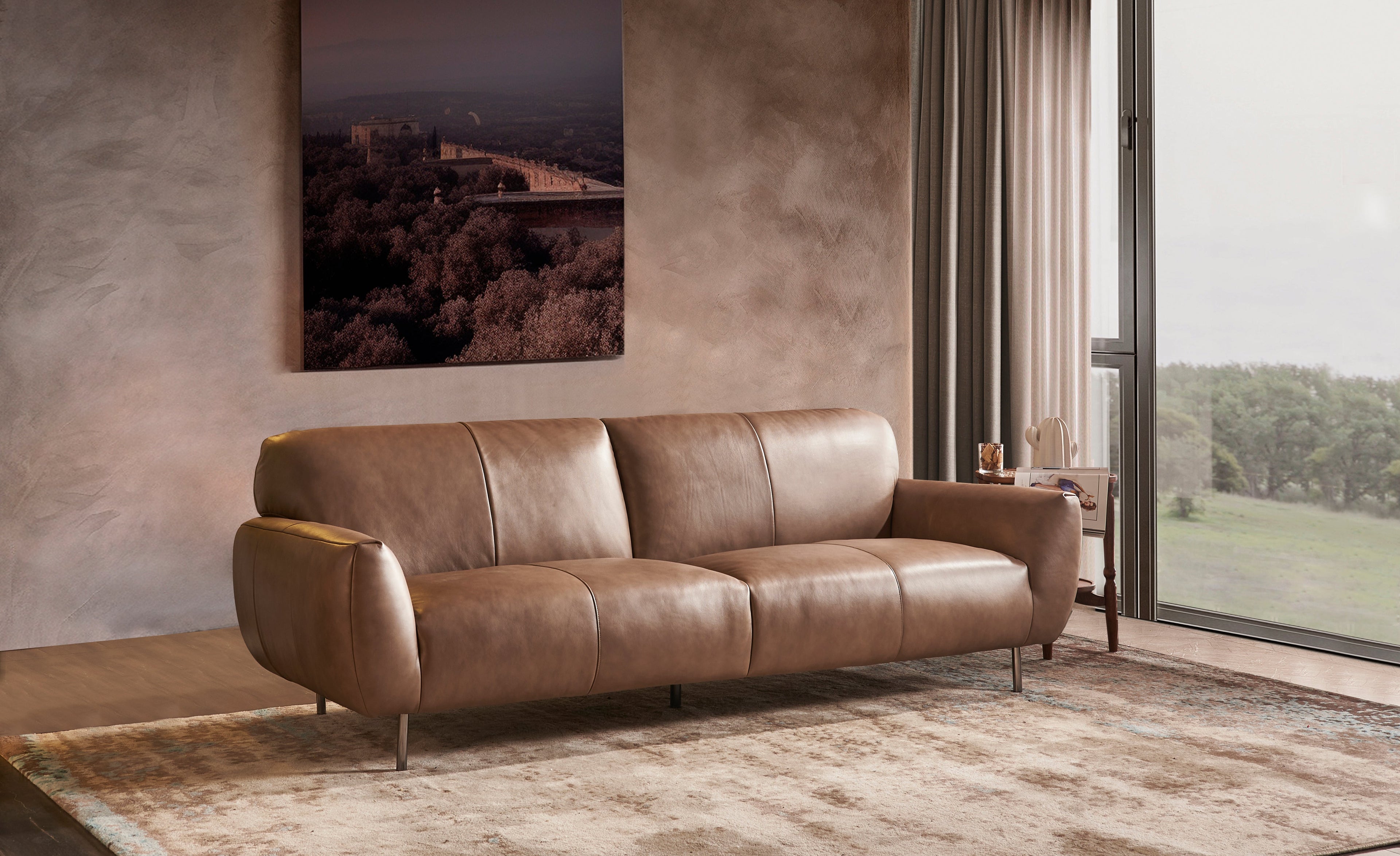 Maresme 3-seater Sofa- Full Cowhide Leather- Tan Brown